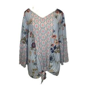 Anthropologie Olive Hill Women’s BLUE PINK Floral Blouse Top Sz M